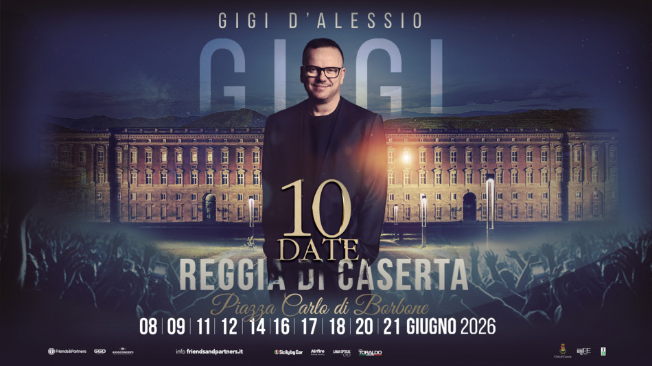 Dieci concerti di Gigi D'Alessio nel 2026 alla Reggia di Caserta